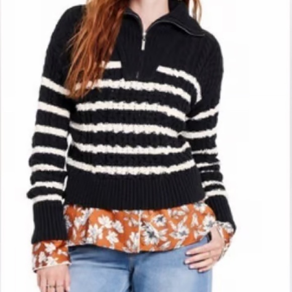 La Ligne For Target Black/White Striped Cable Knit Collared Pullover Sweater S - Picture 1 of 12